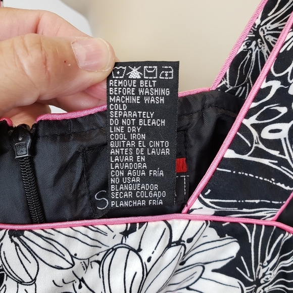 Scarlett vintage floral black white with pink piping fit and flare dress size 10 - Picture 7 of 8